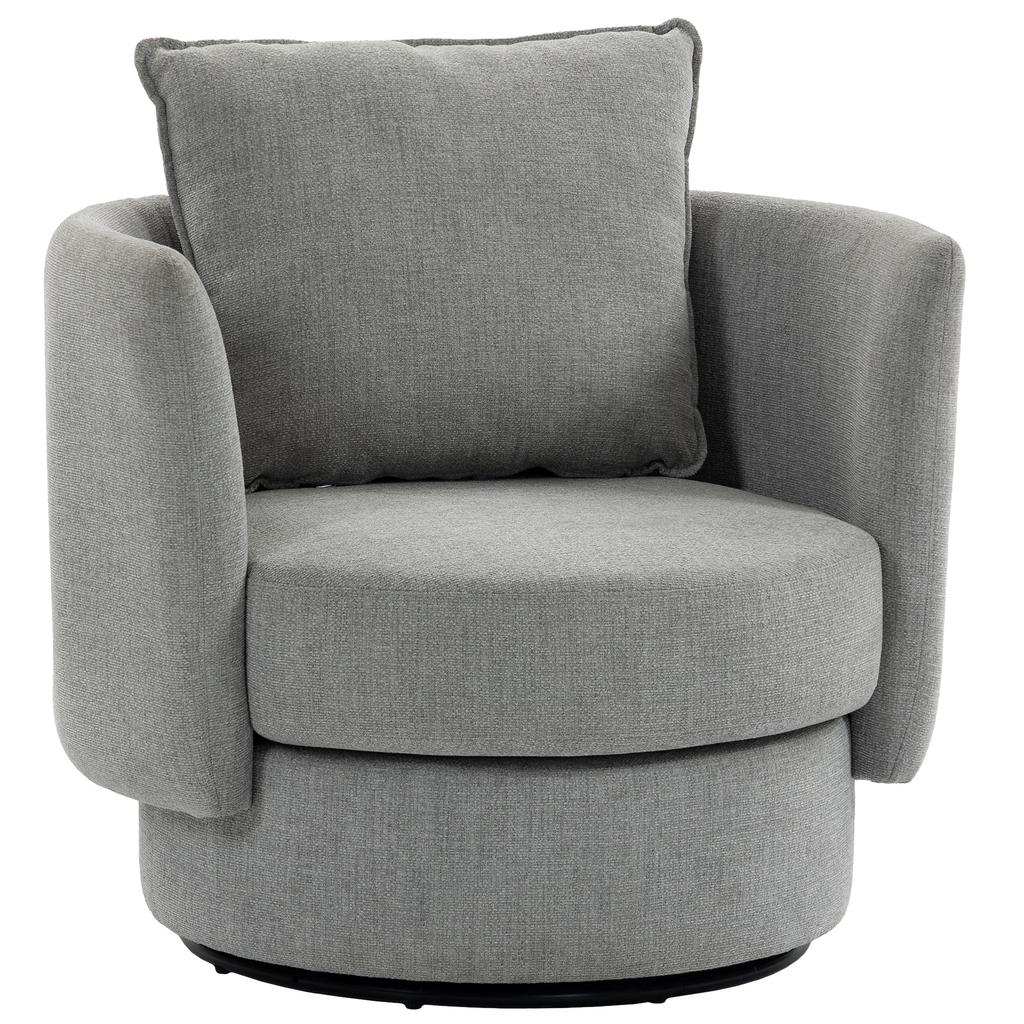 Accent Chair with 360 degrees Swivel Base, Leisure Club Chair in Linen Fabric with Cushion in Light Grey