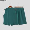 INCERUN Two Pieces Men V Neck Thin Sleeveless Vest and Pleated Shorts Clothing Sets