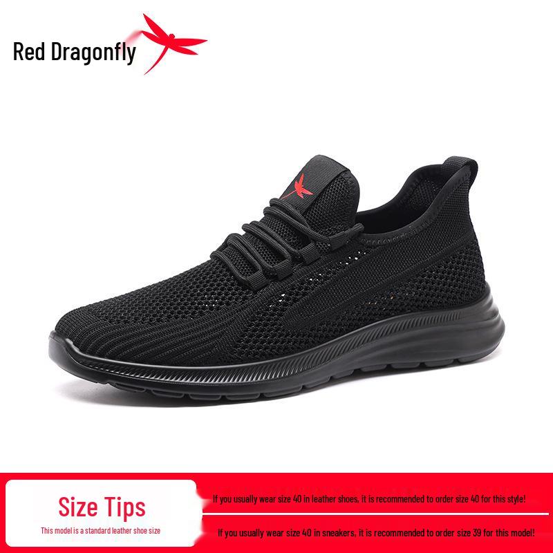 Red Dragonfly Men s Black Flyknit Summer Casual Sports Shoes - Breathable Mesh Travel Footwear 40