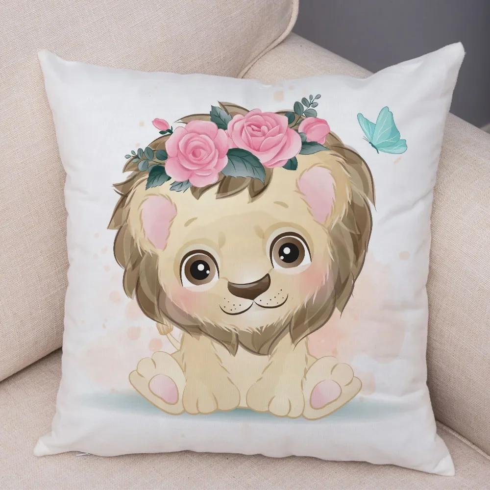 Haustier Hund Katze Druck Kissenbezug Farbe Niedlich Cartoon Tier Kissenbezug Dekoration Sofa Zuhause Kinderzimmer