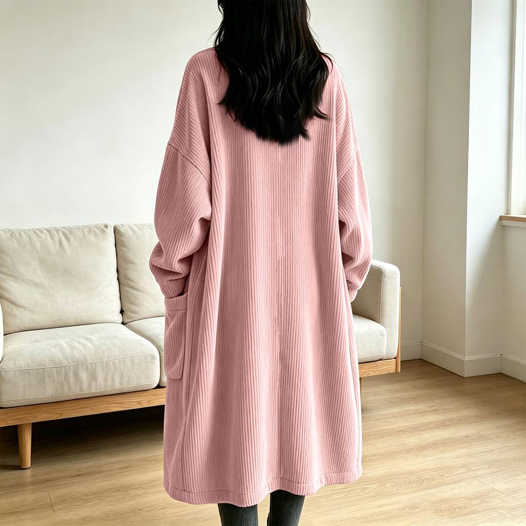 Women's casual corduroy long-sleeved long coat
