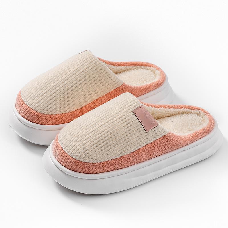 Lightweight Cotton Slippers for Indoor Use, Thick-soled for Warmth, and Fleece Shoes for Women