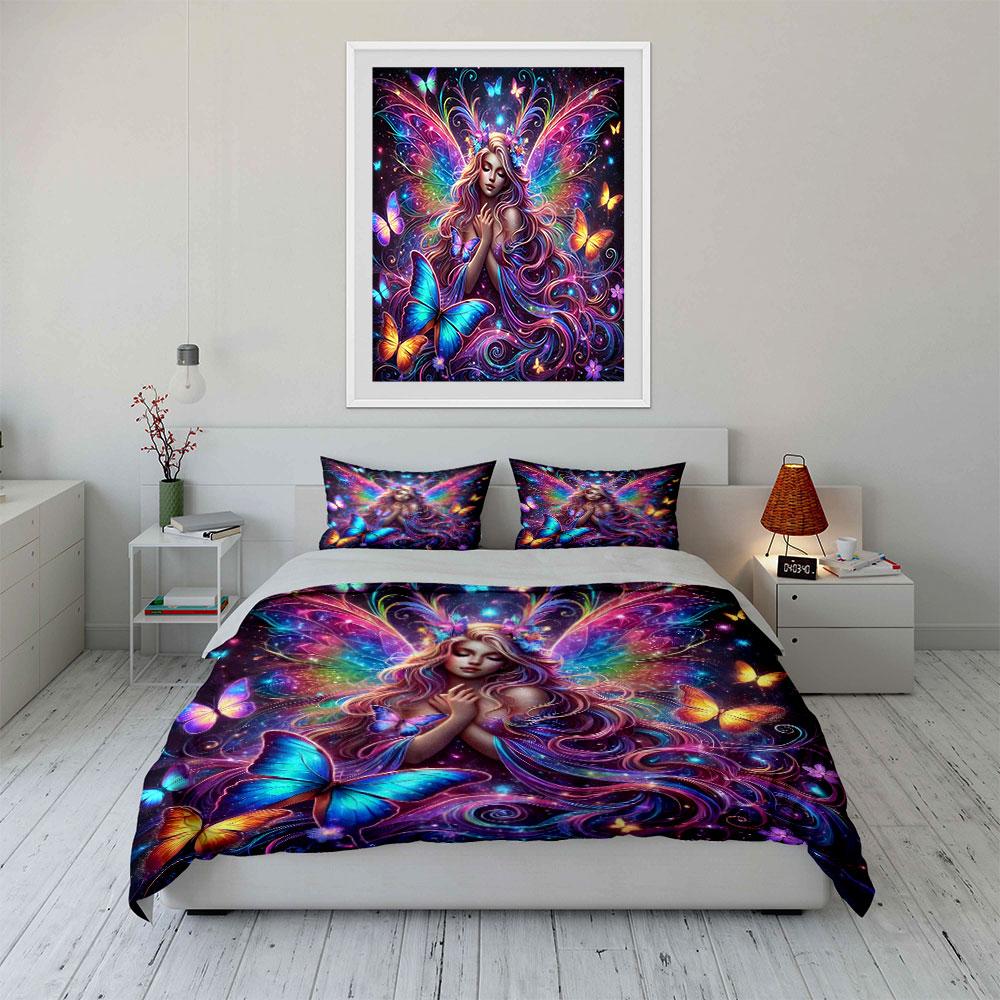 Butterfly Fairy Art Decor Set Bedding Set With 1 Duvet Cover 2 Pillowcases Single Double King Queen, Gift