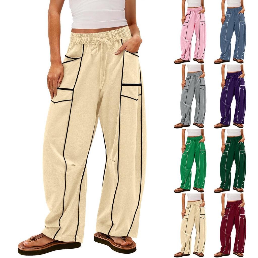 Women's Wide Leg Pants With High Waisted Straight Leg And Spliced Pocket Casual Pants
