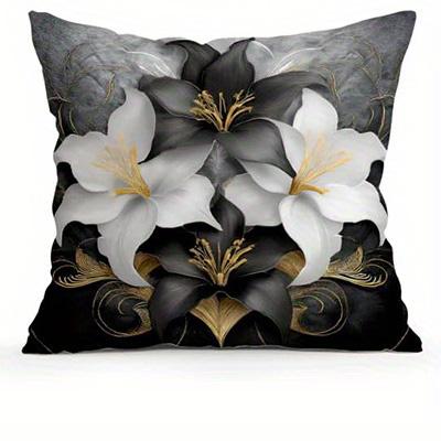 Short Plush Material Pillowcasehome Decor Black & White Flowers With Gold Accents Pillow Covers Pattern Cushion Cover Suitable F