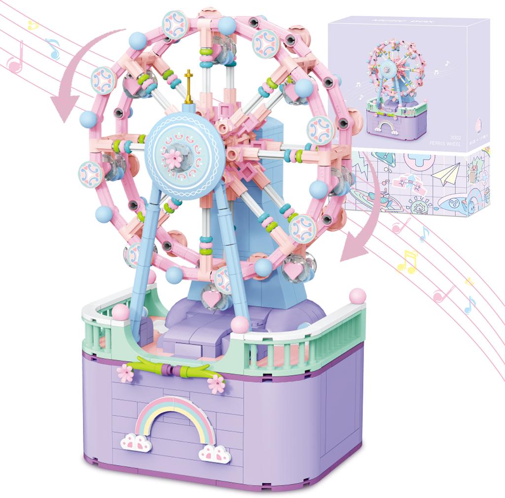 Carousel Ferris Wheel Building Blocks Toys Music Box Model Mini Blocks Toy For Girls Birthday Christmas Gift
