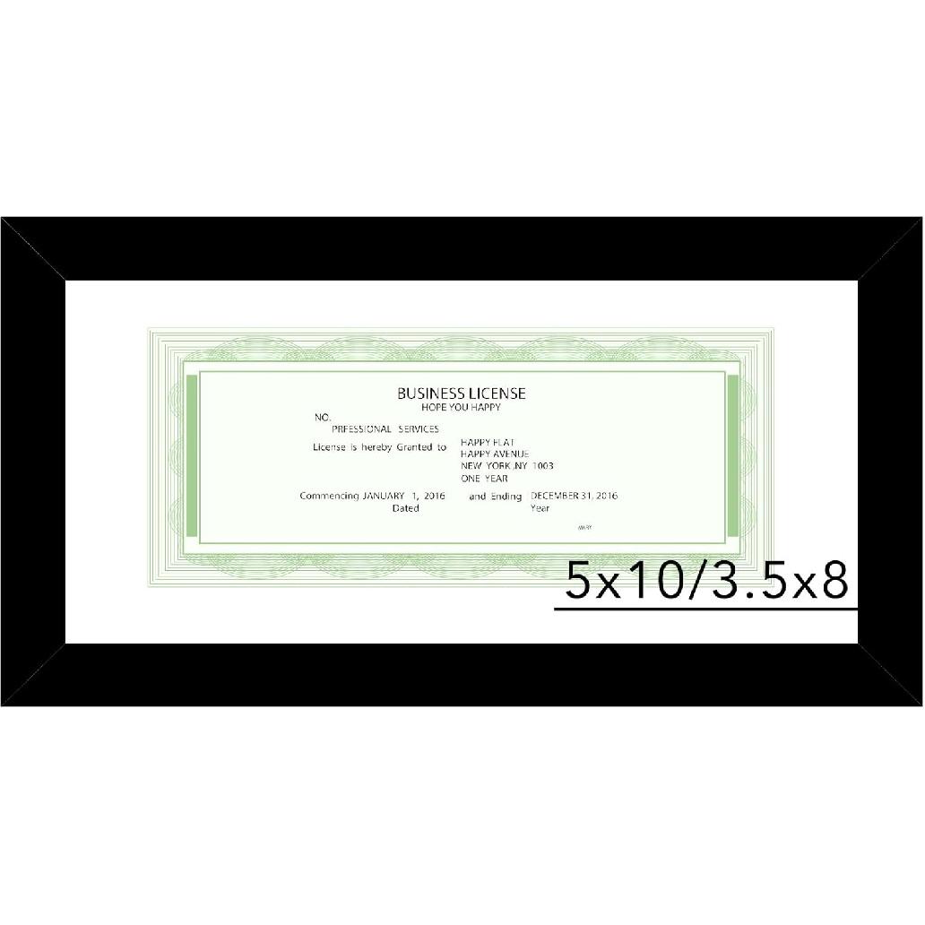 5x10 Business License Frame Black for 3.5x8 Standard Business License with Mat or 5 x 10 Picture without Mat, 5x10 Frame with Shatter Resistant