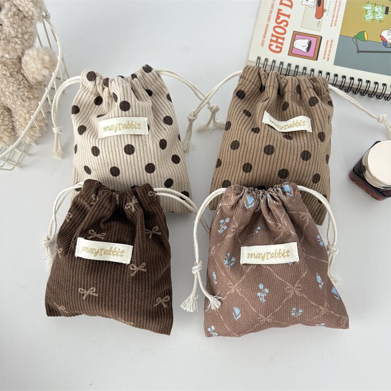 Corduroy Drawstring Bag Mini Cute Drawstring Makeup Bag Printed Small Handbag Portable Large Travel Organizers Dustproof Bag