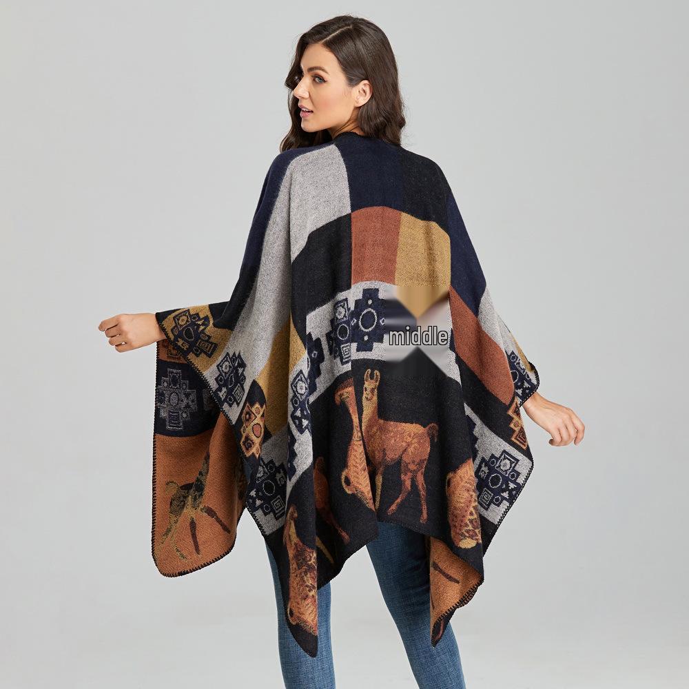 Women's Ethnic Style Thickened Shawl Cape: Autumn/Winter, Plus Size, Slit Design, Travel Scarf