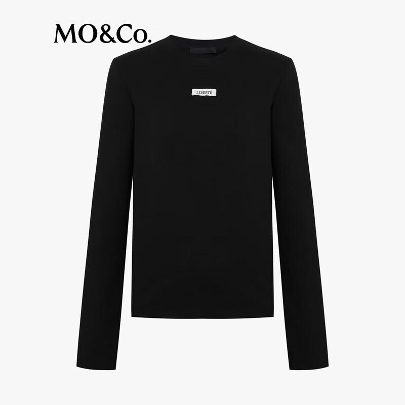 MO&Co. Women's Basic Cotton Blend Round Neck Long Sleeve T-Shirt