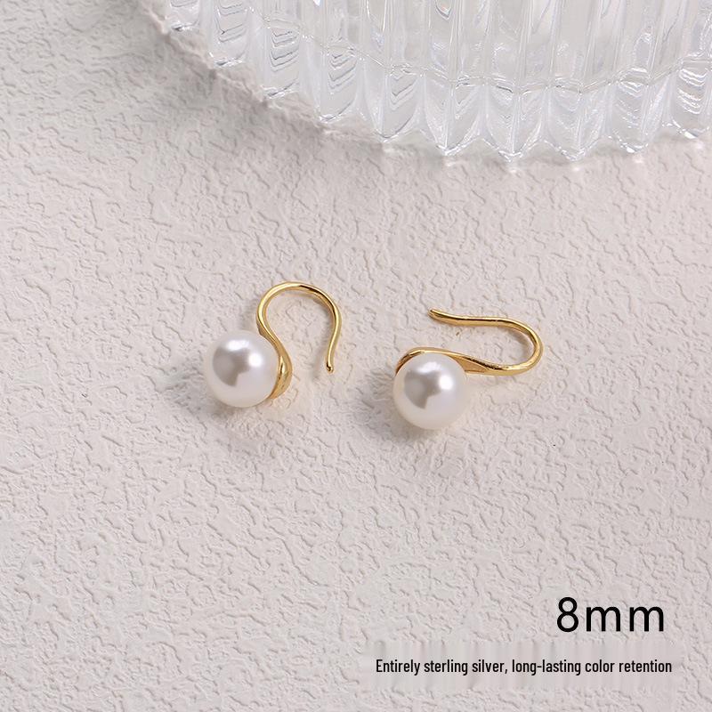 2025 Pure Silver Pearl Stud Earrings for Women - High-End Feel with Ear Drops & High Heels Ear Hooks