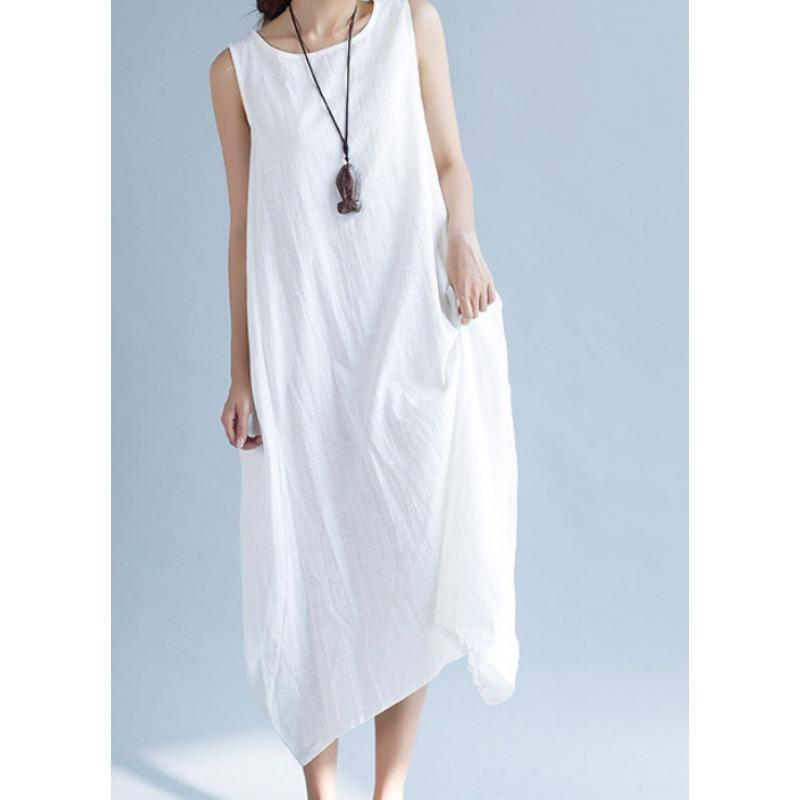 

Summer Sleeveless Loose Fashion Dress Women Holiday Oversized Maxi Dresses Fashion Elegant Casual Solid Color Pockets O Neck Clothing 5XL білий