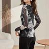 Tie-dye Mesh Long-sleeved T-shirt for Women In Spring Retro Temperament Base Shirt Fashionable Top