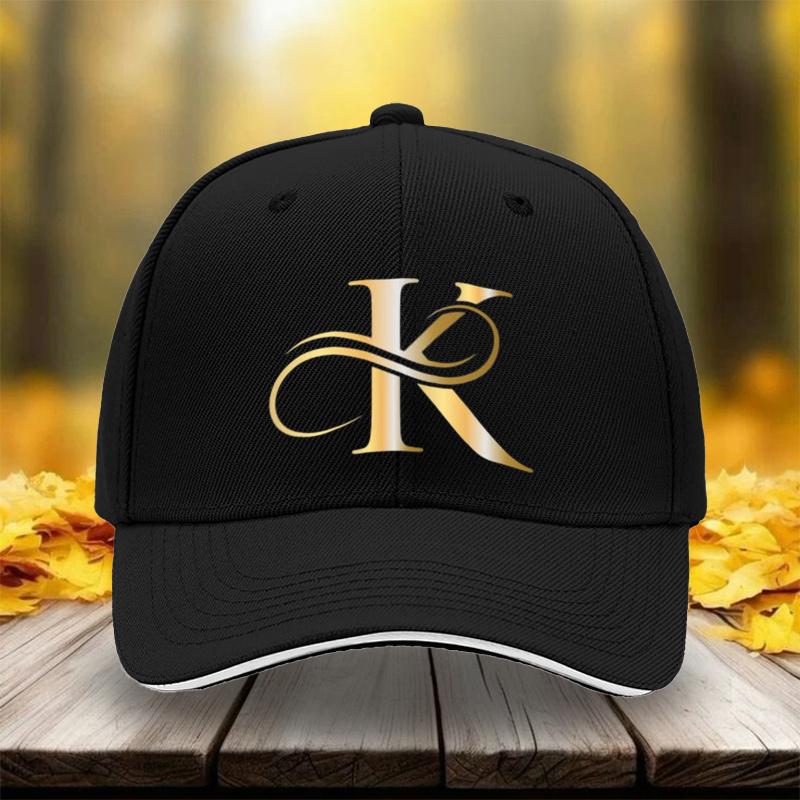 New Unisex Adjustable Baseball Cap With Golden K Letter Print For Outdoor Casual Sports Daily Wear