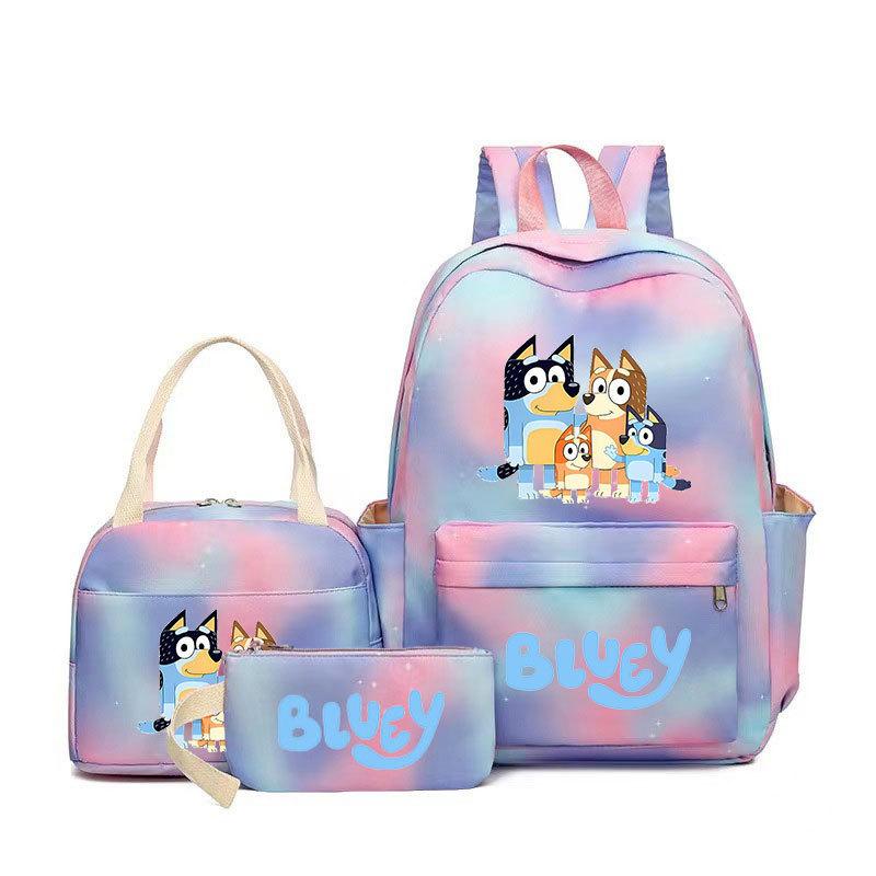 Bluey gleicher lässiger dreiteiliger Rucksack Schultasche Druck College-Stil Mittelschüler große Kapazität