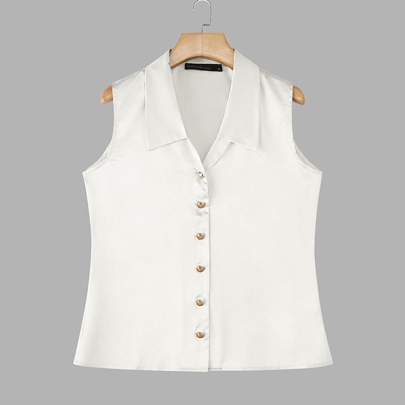 ZANZEA Women Casual Turn Down Collar Summer Sleeveless Vest  Tops S белый