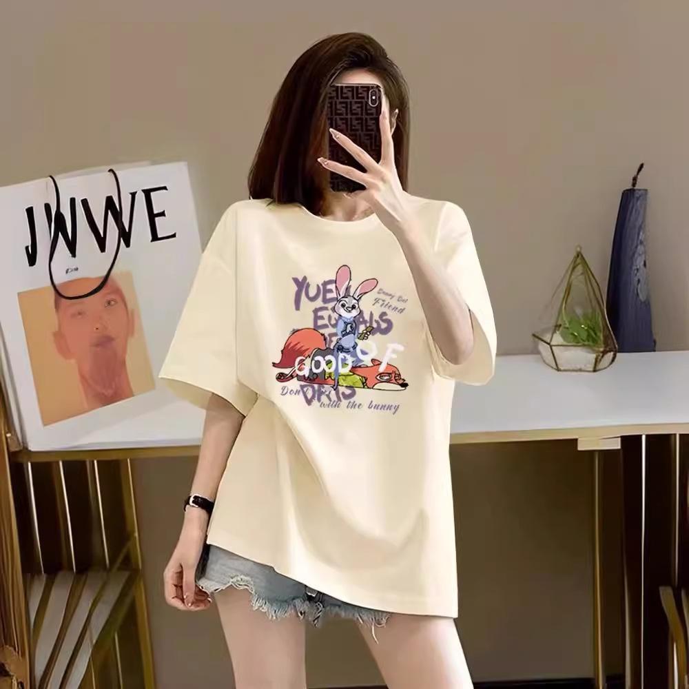 

Short-sleeved cotton slim-fit T-shirt women s 2025 summer new fashion and thin printed round neck front shoulder white t-shirt tide 3XL