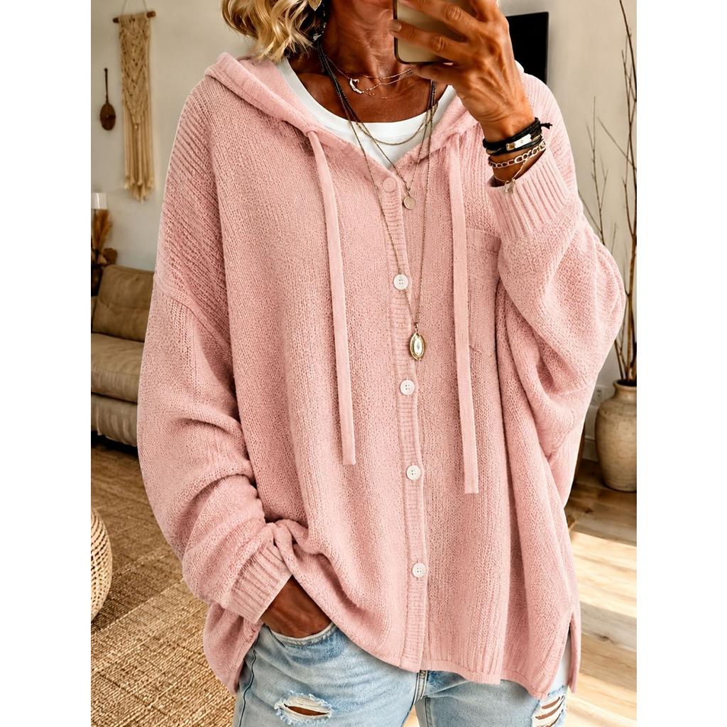 New Autumn and Winter Styles, Button Knit, Hooded Sweater, Cardigan, Solid Color, Casual, Fashionable Jacket, Women's