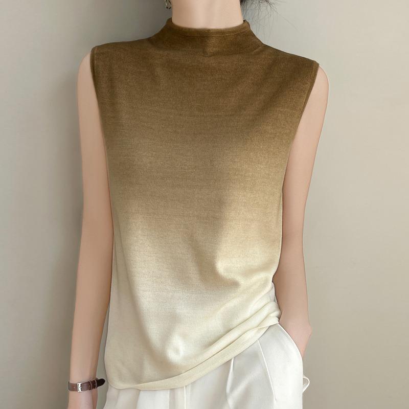 

Women s Spring New Worsted Wool Round Neck Knitted Vest Loose Gradient Colour Design Sense Sleeveless Tops XXL