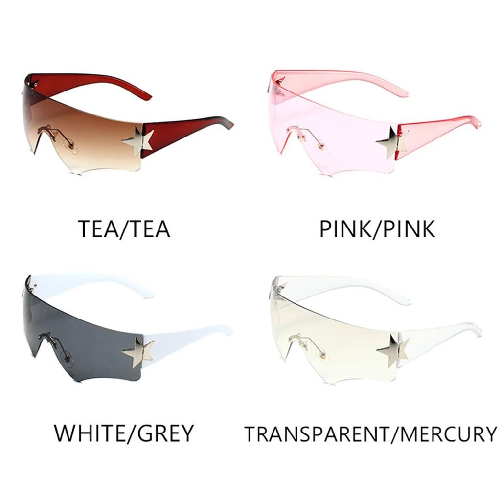 New Punk Rimless Five Star Sunglasses Y2k Luxury  Designer One Piece Goggles UV400 Women Driving Cycling Eyewear