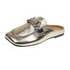 Slippers Women's Fashion Square Head Shallow Mouth Crystal Metal Buckle Soft Sole Anti-slip Wear-resistant Flat Shoes