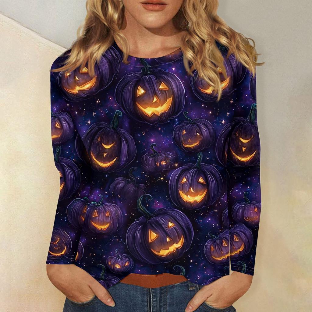 Moda Donna Casual Halloween Stampato Girocollo Manica Lunga Pullover Top