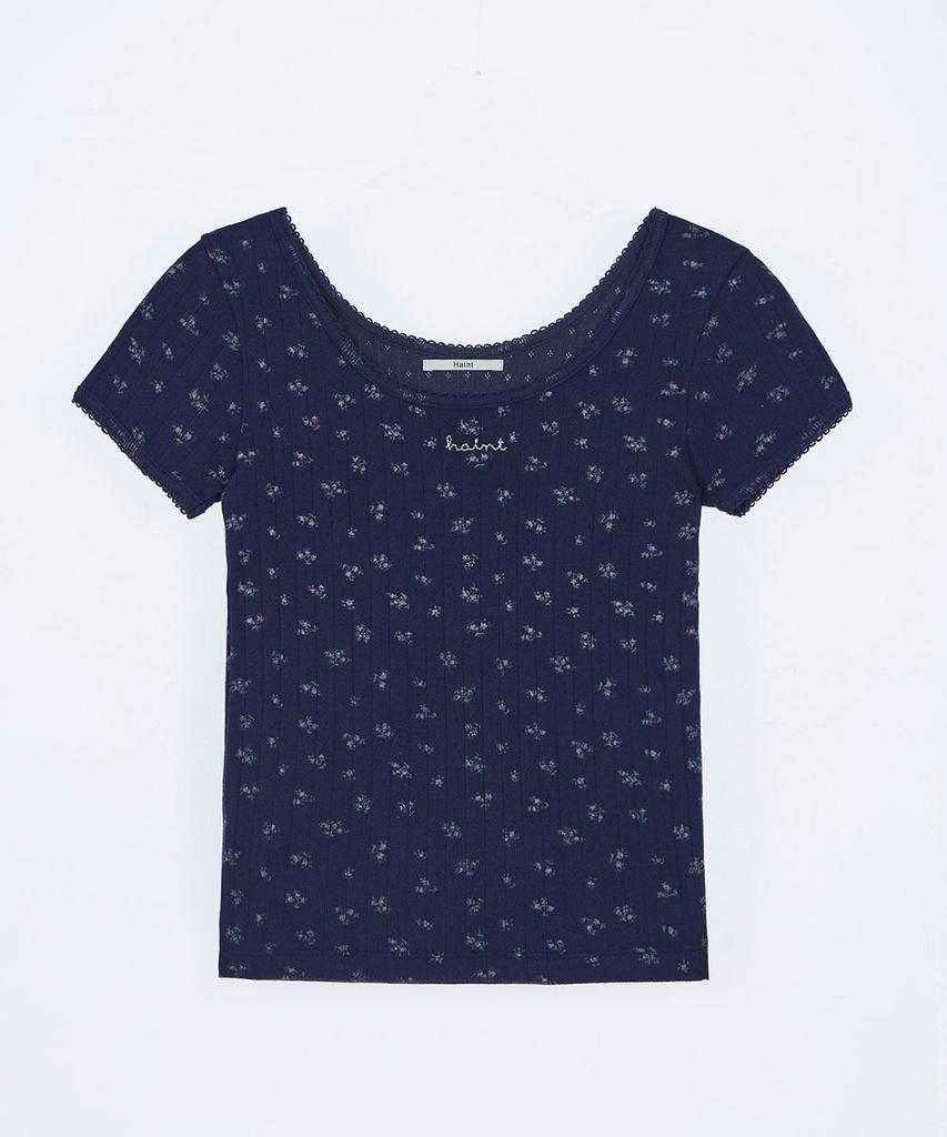 HAINT Flower Printed Eyelet T-Shirt 2Col_Navy