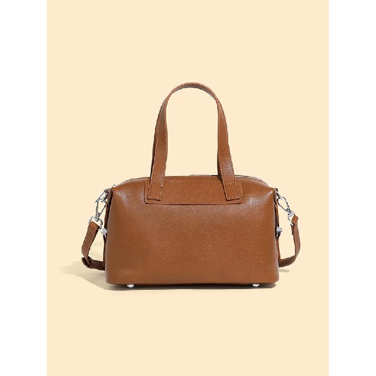 Vintage Boston Women's Bag Large Capacity Handbag Cowhide Bag Single Shoulder Crossbody Vegetable Tanned Cowhide Genuine Leather Texture Handbag