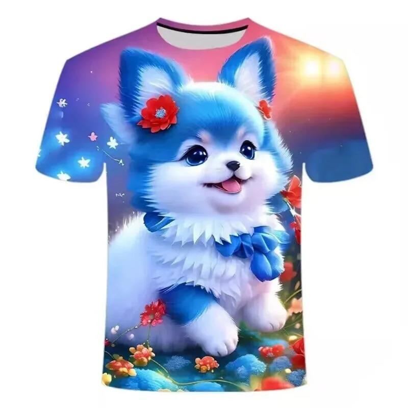 Summer T-Shirts 3D Print Animal Dog O-Neck T Shirt Casual Boys Girls Tops Oversized Fashion Kids Tees Harajuku Children Clothing