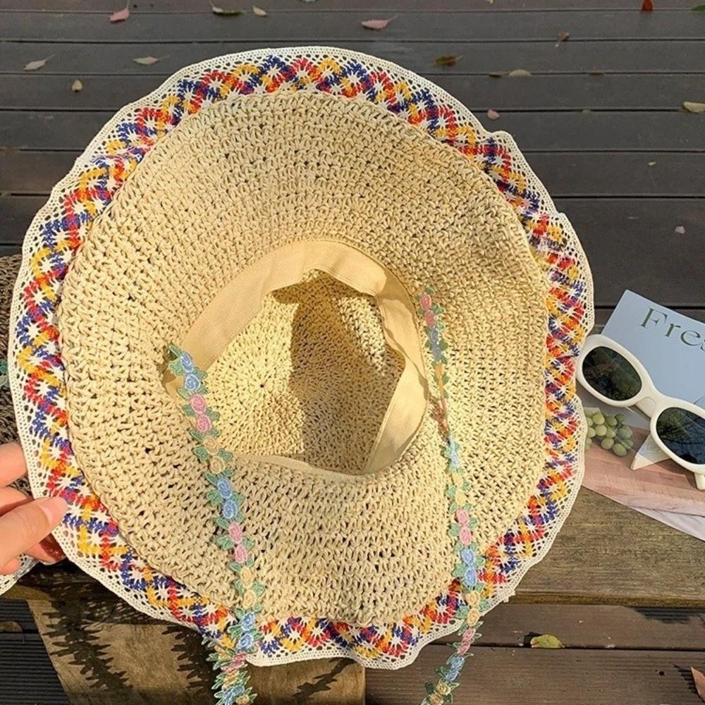Ethnic Style Straw Hat Large Brim Sun Protection Hat Fashionable Fisherman's Hat  Vacation