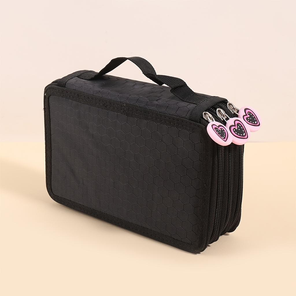 Heart-shaped zipper pull Three-layer pencil case, portable exquisite stationery storage bag, essential art drawing pencil case