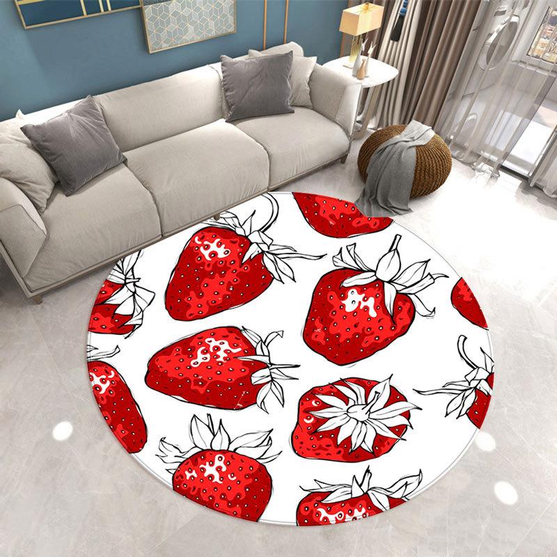 Round Carpet Family Living Room Strawberry Print Floor MATS Bedroom Kitchen Non-slip Carpet Doormats Room Decor Home Decor