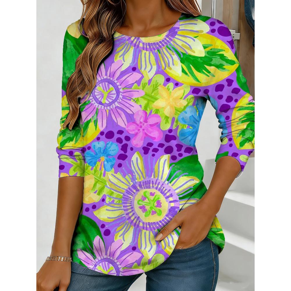 Flower Printing Versatile Comfortable Long Sleeve Fashion Loose Pullovers Long Sleeves Women’s