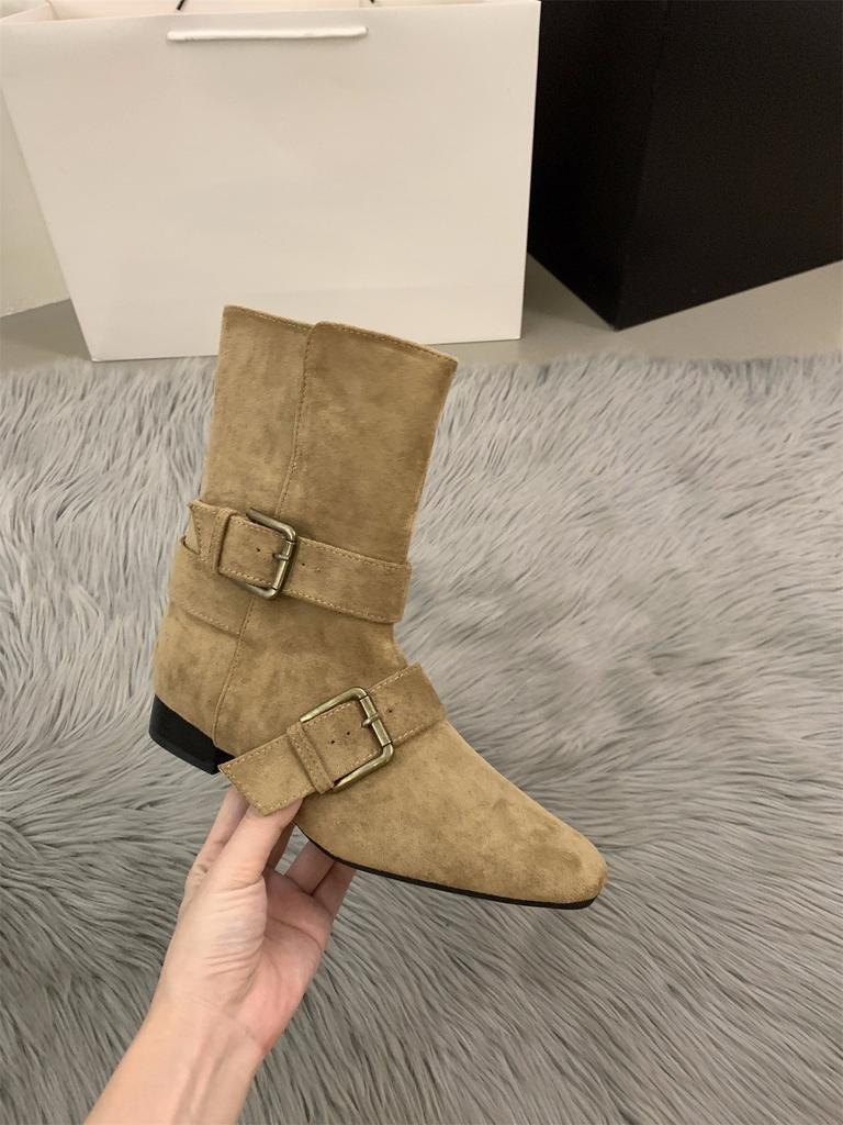 Coarse Heel Suede Brown Maillard Boots Women's Boots Season Skinny Matching Skirt Medium Boots Martin Boots
