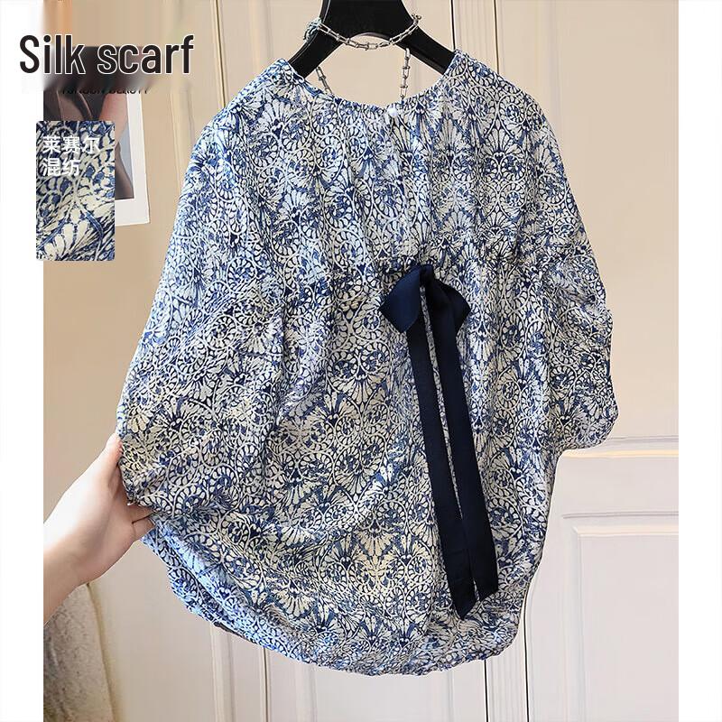 Women s Loose Fit Round Neck Printed Blouse L