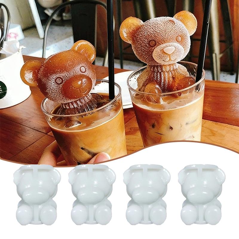 Cute 3D Bear Shape Silicone Ice Cube Mold Ice Grinder Ice Cream Making Molds Cold Drink Coffee DIY Tools for Home Use