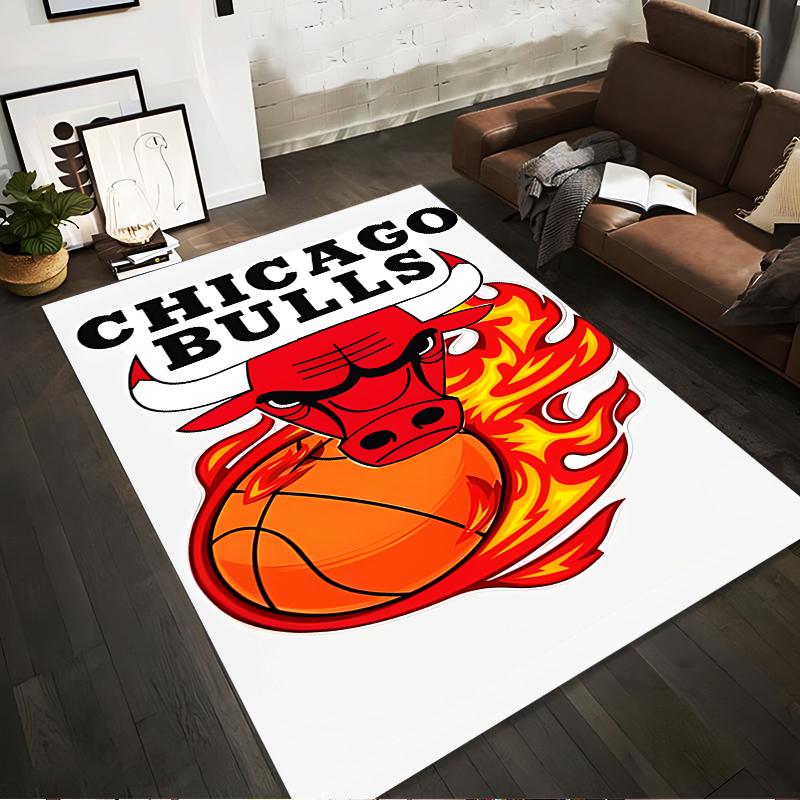 Chicago Bulls Logo with Flaming Basketball Rug Non-slip rug suitable for living room and bedroom sofas