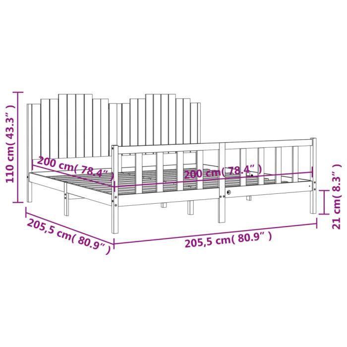 VidaXL Bed Frame with Headboard 200x200 Cm Solid Wood 3192316
