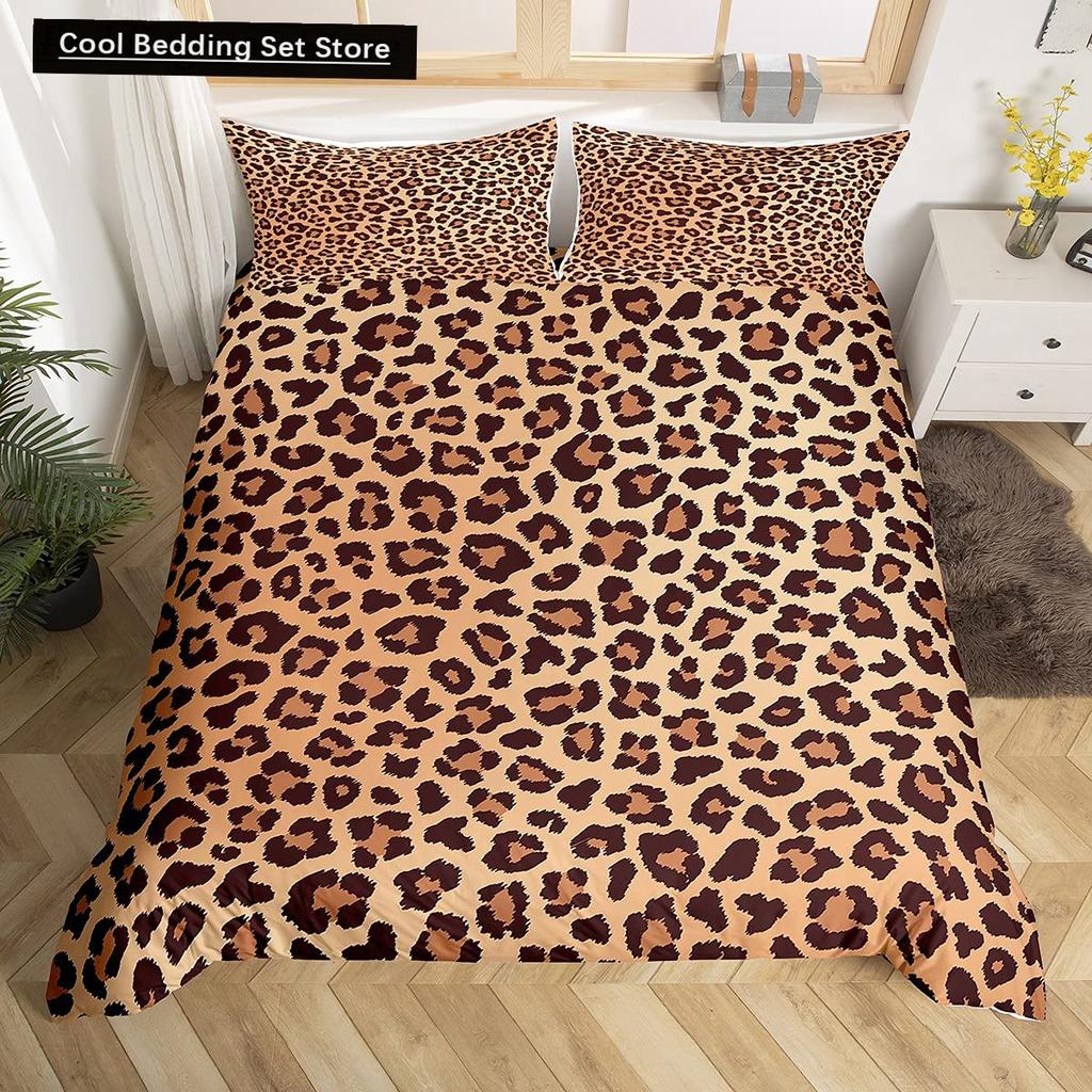 Pink Leopard King Queen Duvet Cover Girly Glitter Bedding Set Cheetah Skin Pattern Quilt Cover 2/3pcs Polyester Comforter Cover