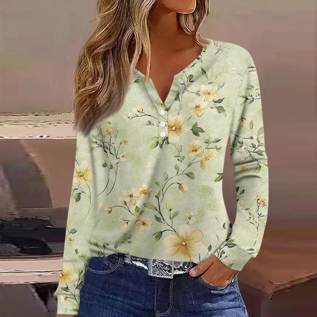 T-skjorte for kvinner T-skjorte med lange ermer Daglig helgmote Basic V-hals vanlig topp