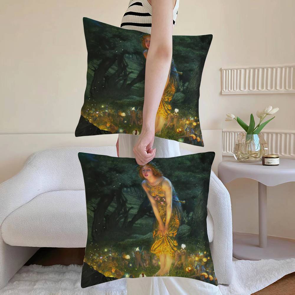 A M-Midsummer Nights Dream Pillow Case Sofa and Living Room Decorative Cushion Covers Dust-proof and Mite-proof Invisible Zipper