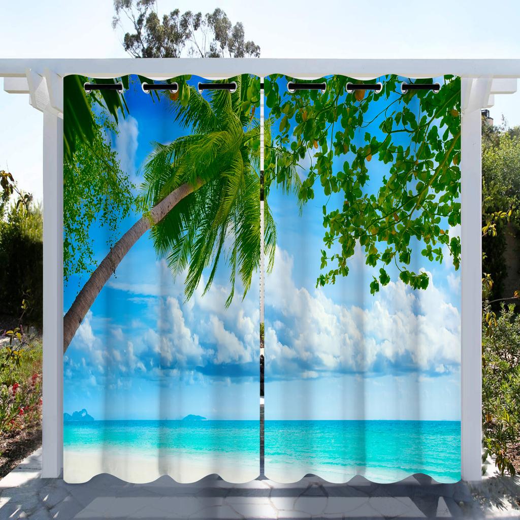 Plajele de nisip din Hawaii și natura marină Imprimare digitală 3D Cortina de soare Camera de zi Dormitor Decorare acasă 2 panouri