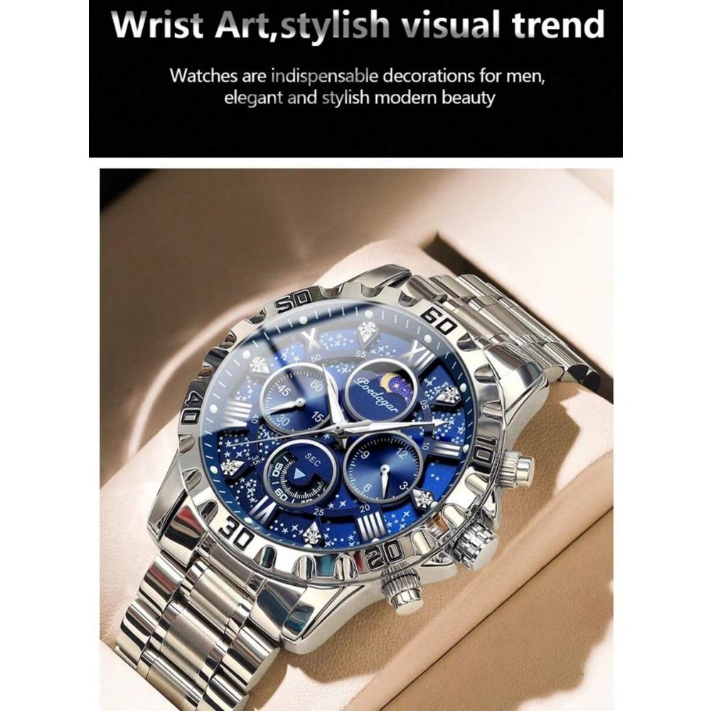 POEDAGAR 1 pz Orologio Sportivo da Uomo, Cronografo Impermeabile, Orologio al Quarzo di Lusso in Acciaio Inossidabile Luminoso con Scatola Regalo