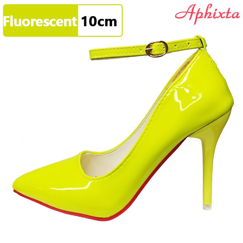Fashion Aphixta Super Big Size 48 49 50 Belt Buckle Stiletto Heels Pumps Women Party Shoes 12cm/10cm Pimp Pointed Toe Metal Buckle
