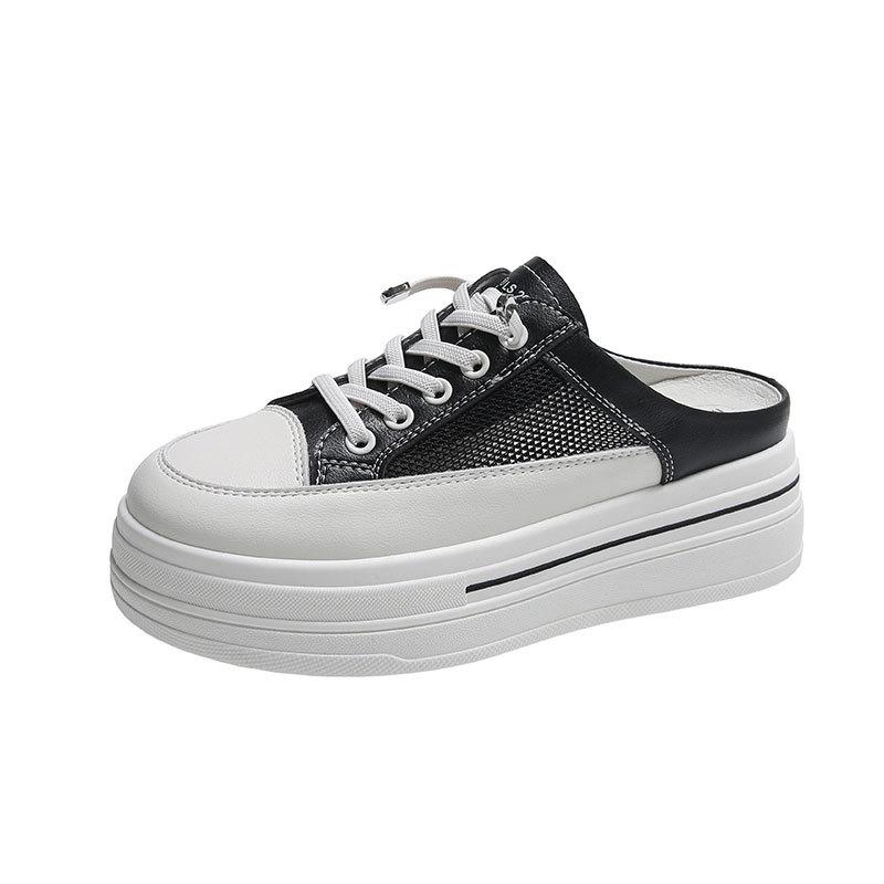 Thick-soled Bag Head Half Slippers Women's 2025 Summer Mesh Breathable One-pedal Lazy Shoes Inner Height Increase Inner Height Increase Design