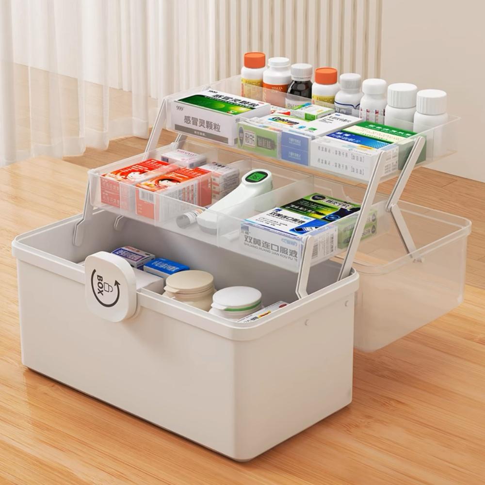 3-Tier Medicine Storage Box First Aid Kit Container Portable Plastic Medicine Storage Organizer Multipurpose Drug Distribution