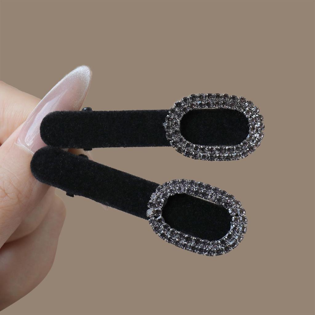 Elegant Black Rhinestone Duckbill Clip for Women's Forehead Bangs – High-End Hair Accessory