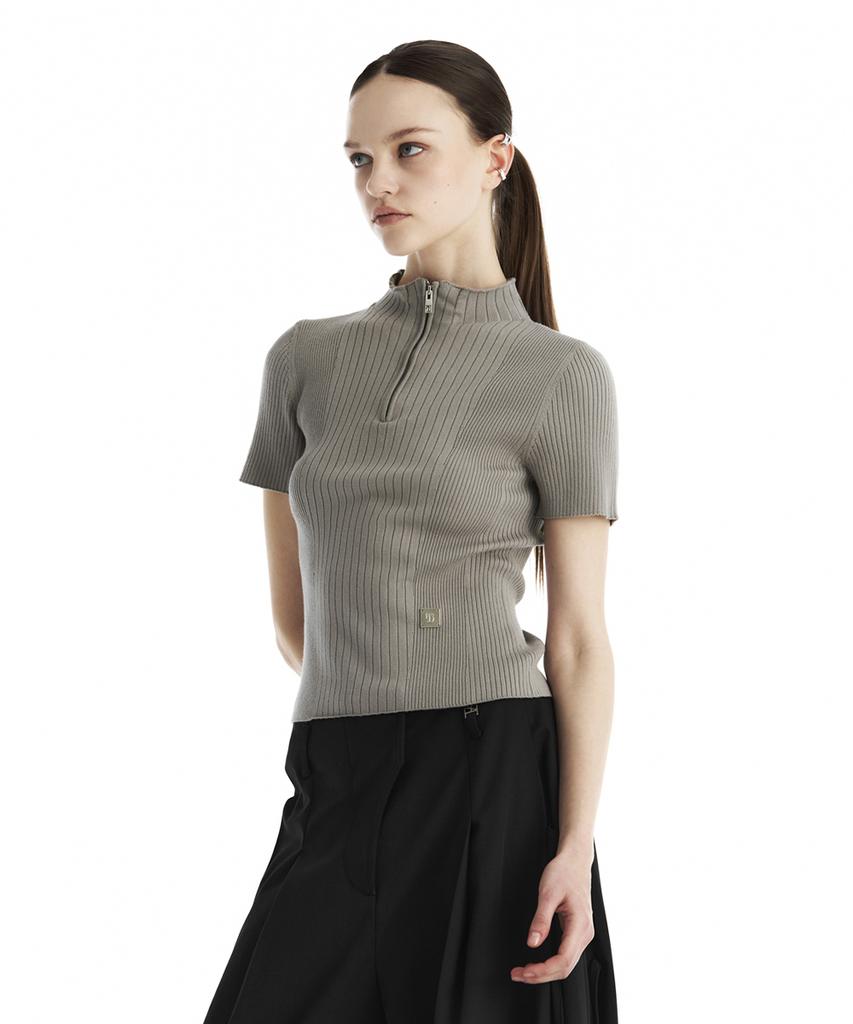 Teulimingbeodeu Ribbed Half-Zip Knit Top [ Gray ]
