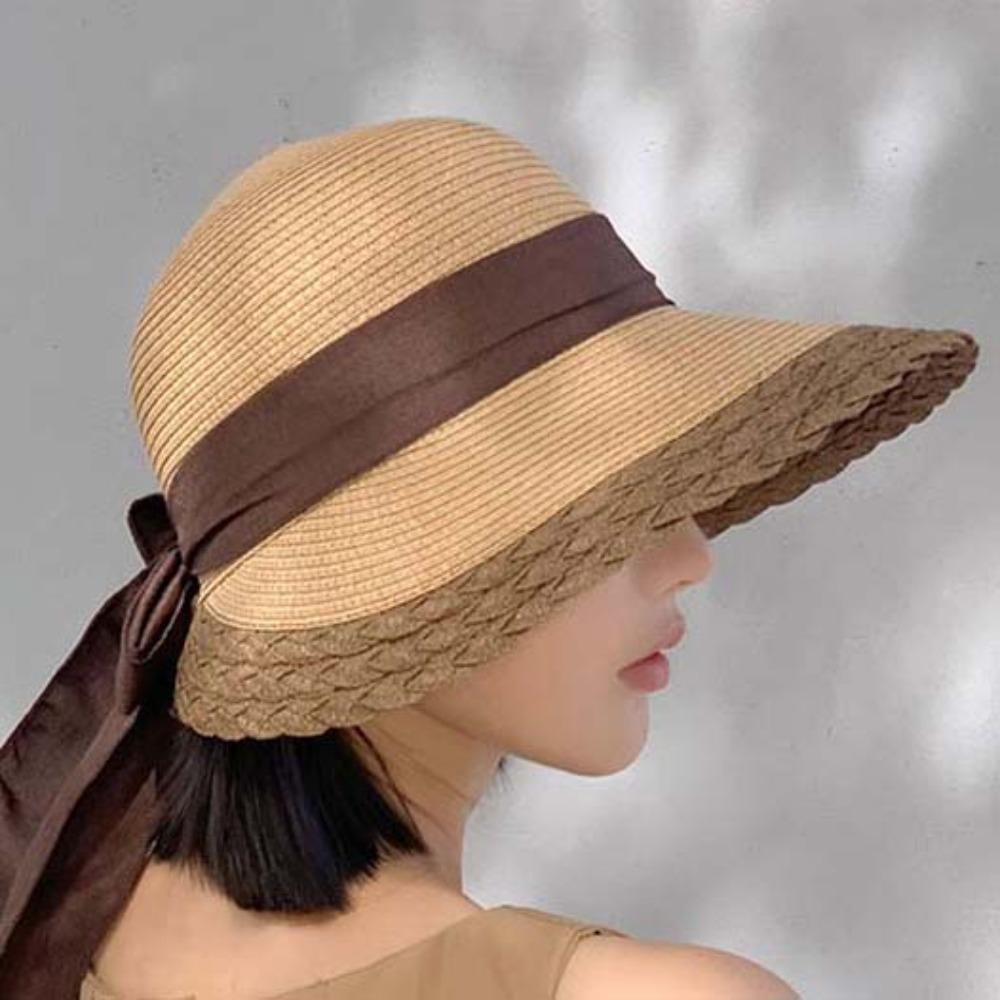 Foldable Straw Weaving Beach Hat Hollow Out Bucket Hat Big Brimmed Woven Cap  Travel