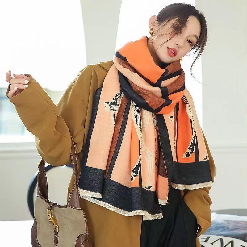 New European and American Retro War Horse Picture Imitation Cashmere Autumn and Winter Warm Scarf Travel Photo Decoration Large Shawl Scarf
